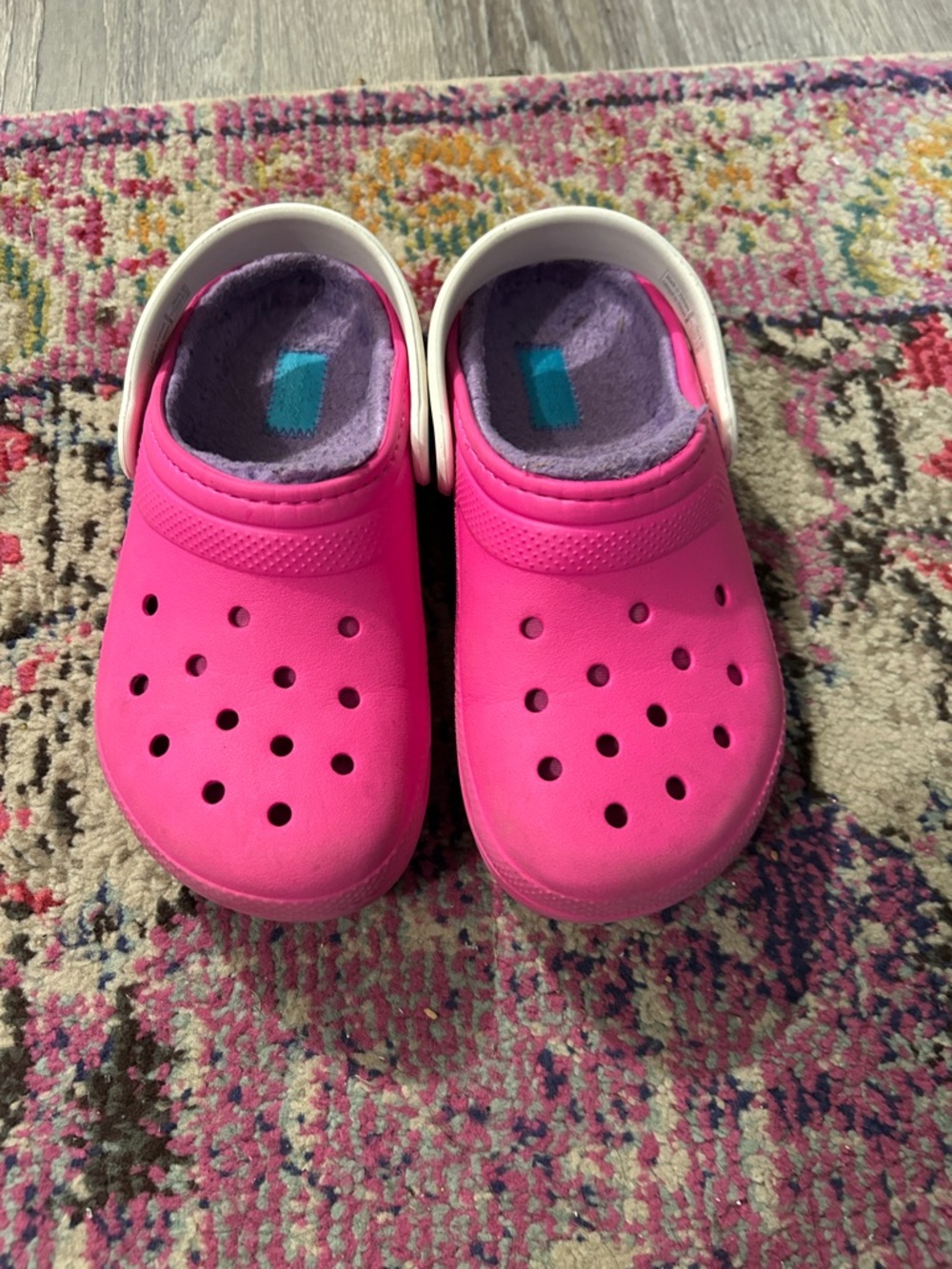 CROCS Kids Hot Pink Faux-Fur Lined Clogs with White Strap